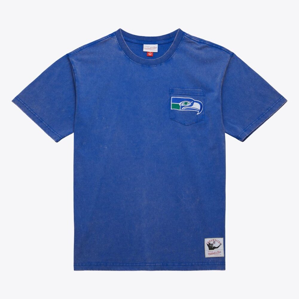Mitchell & Ness Boy's Seattle Seahawk Pocket T-Shirt Vintage Logo Royal Medium